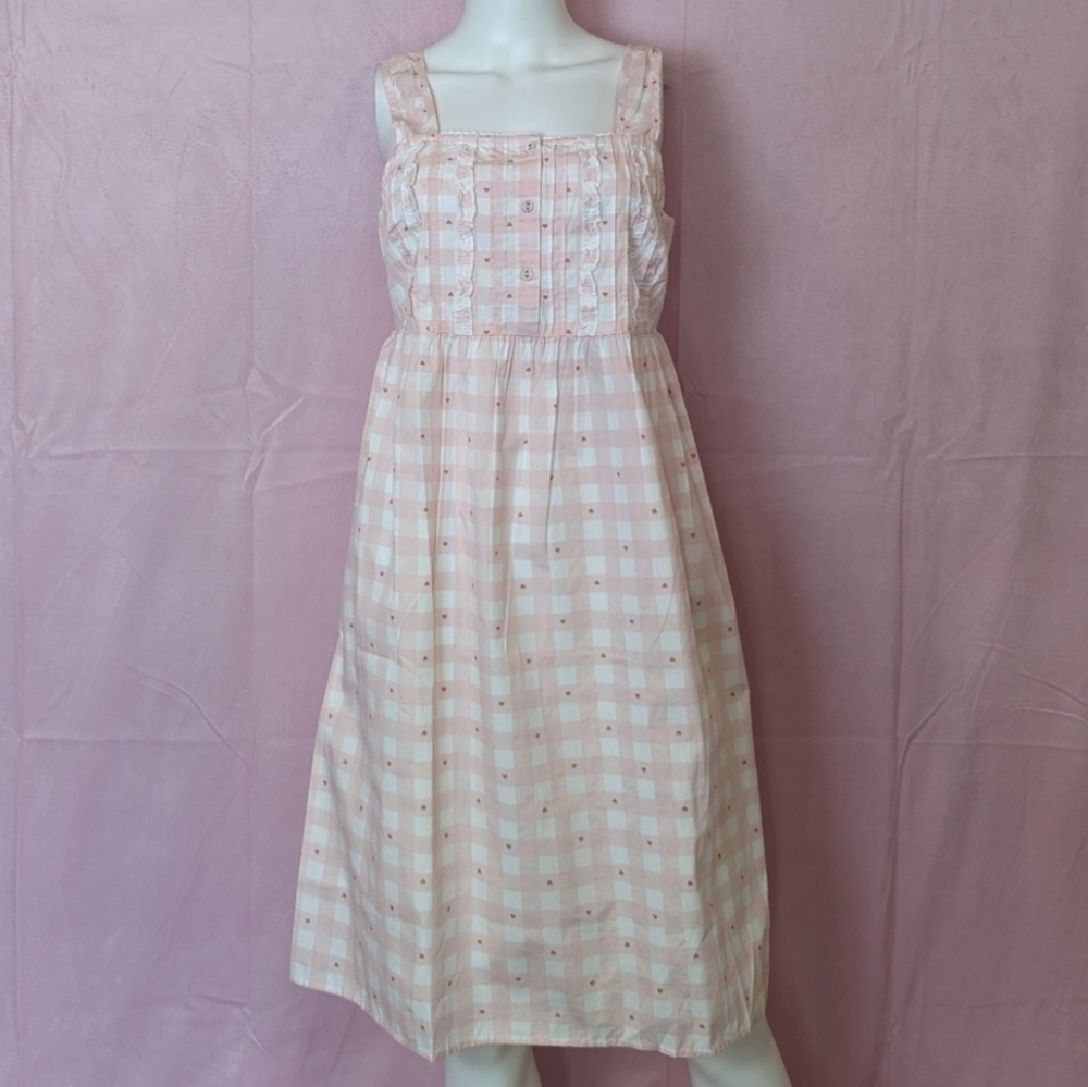 Charter Club Light Pink Gingham and Hearts Print Barbie Midi Nightdress Medium